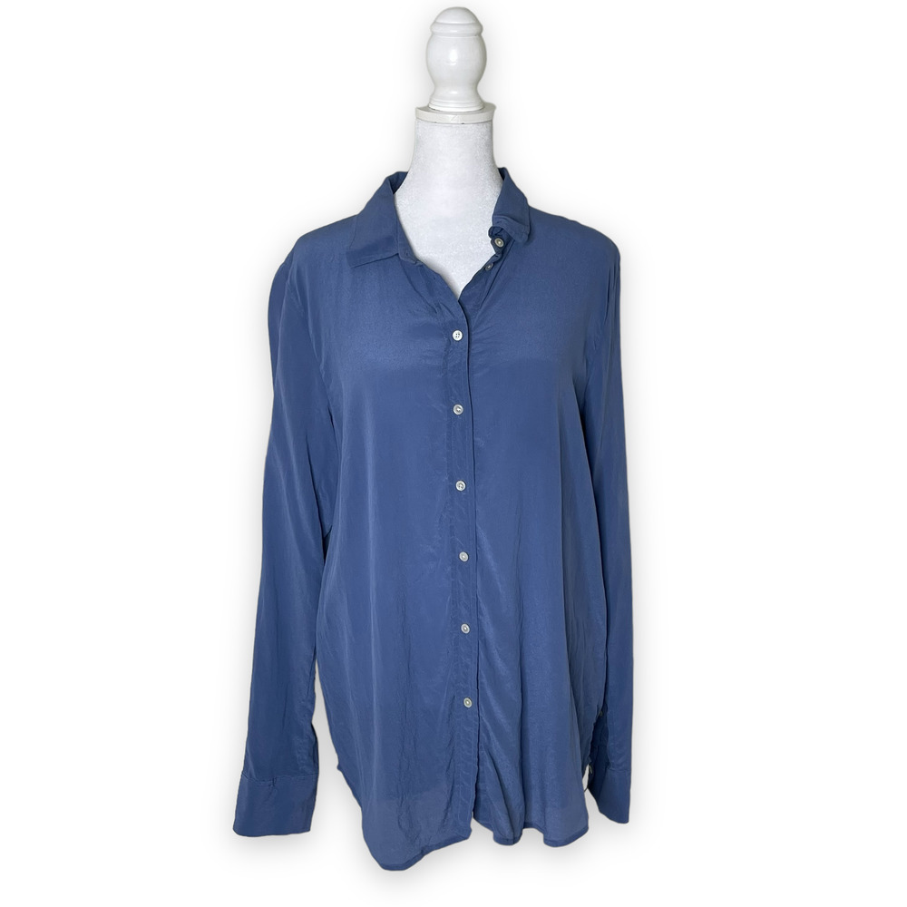 Everlane Women's French Blue The Clean Silk Relaxed Shirt Long Sleeve Size 10